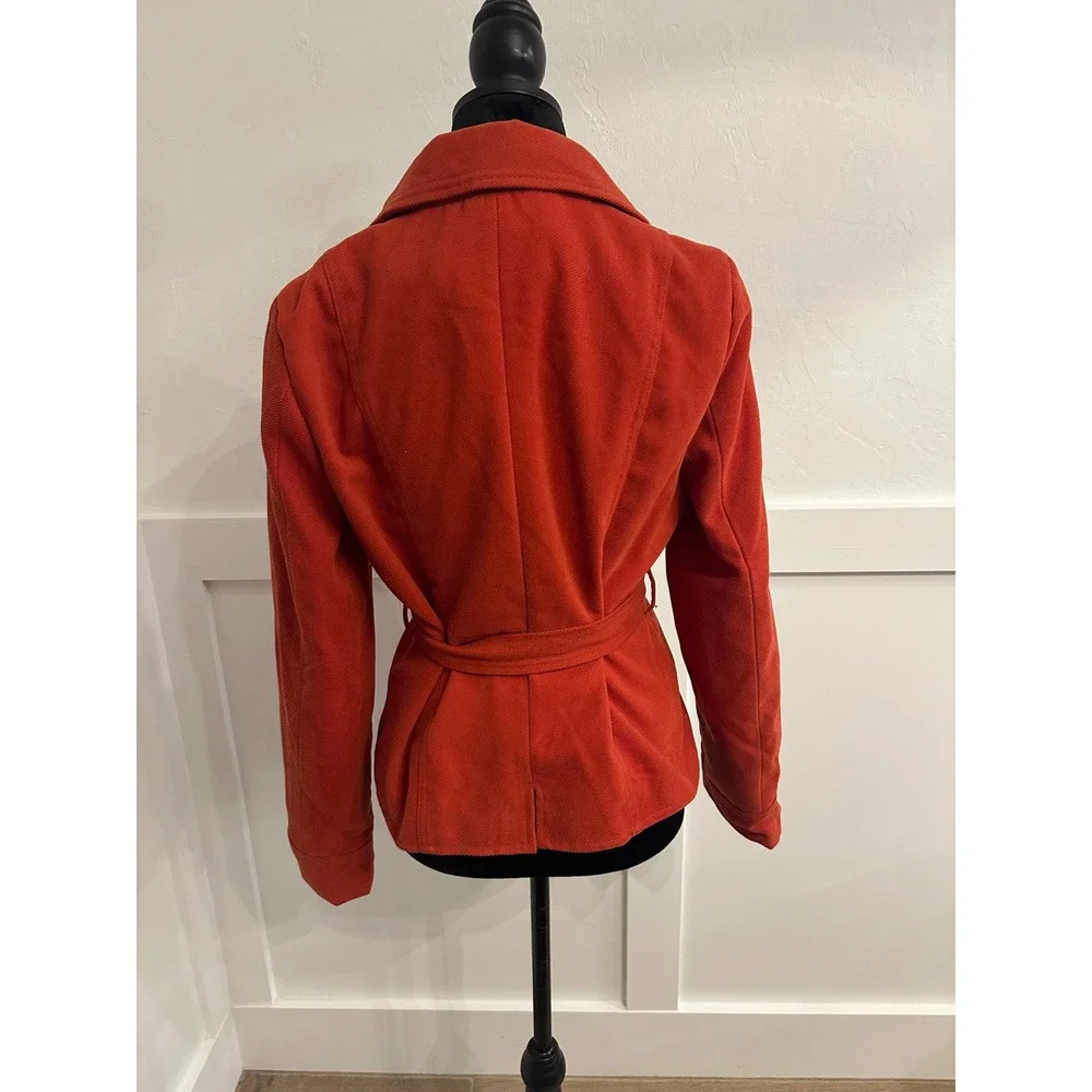 Paris Blues Women's Red Double Breasted Belted‎ Wool Blend Peacoat Jacket Size L